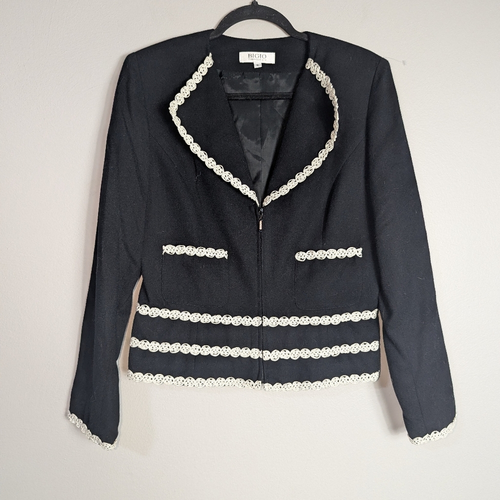 8‎ Bigio Collection Black Wool Zip Front Vintage Jacket
